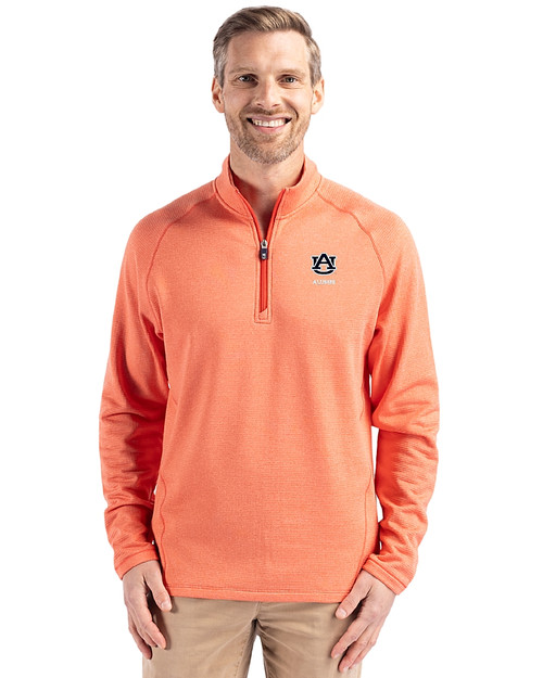 Auburn Tigers Alumni Cutter & Buck Peshastin Fleece Recycled Mens Half Zip Pullover College Orange Heather Front