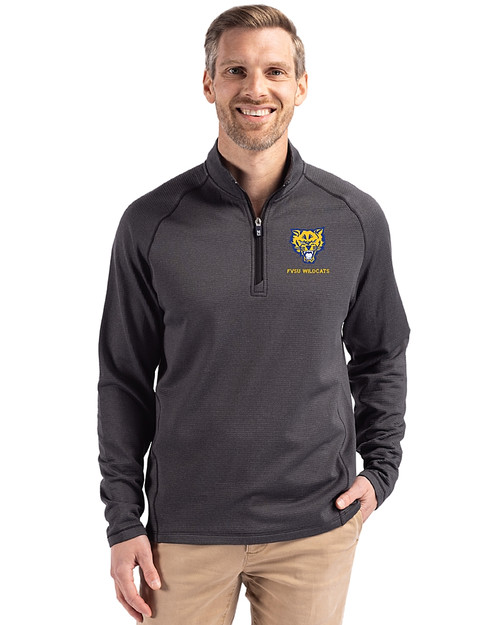 Fort Valley State Wildcats Cutter & Buck Peshastin Fleece Recycled Mens Half Zip Pullover Black Heather Front