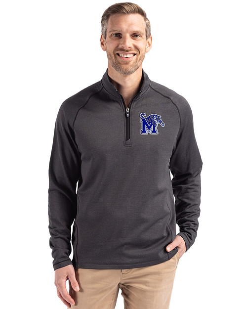 Memphis Tigers Cutter & Buck Peshastin Fleece Recycled Mens Half Zip Pullover Black Heather Front