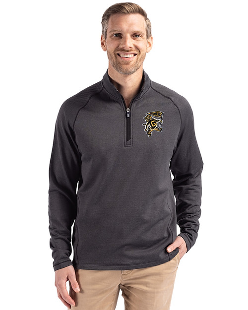 Grambling Tigers College Vault Cutter & Buck Peshastin Fleece Recycled Mens Half Zip Pullover Black Heather Front
