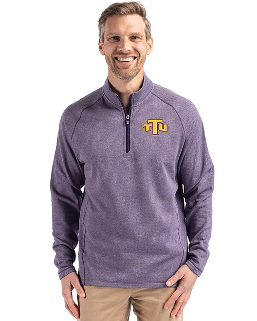 Tennessee Tech Golden Eagles Cutter & Buck Peshastin Fleece Recycled Mens Half Zip Pullover College Purple Heather Front