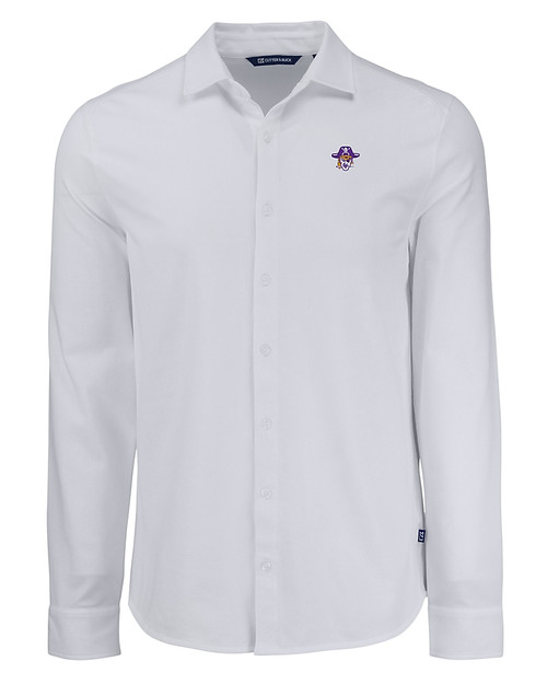 East Carolina (ECU) Pirates College Vault Cutter & Buck Advantage Tri-Blend Eco Soft Pique Long Sleeve Knitted Mens Button Up WH_MANN_HG 