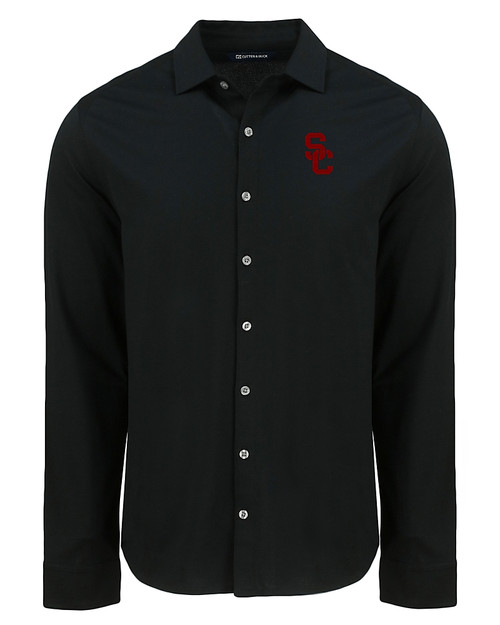 USC Trojans Cutter & Buck Advantage Tri-Blend Eco Soft Pique Long Sleeve Knitted Mens Button Up BL_MANN_HG 