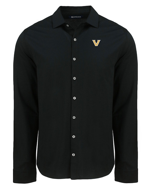 Vanderbilt Commodores Cutter & Buck Advantage Tri-Blend Eco Soft Pique Long Sleeve Knitted Mens Button Up BL_MANN_HG 