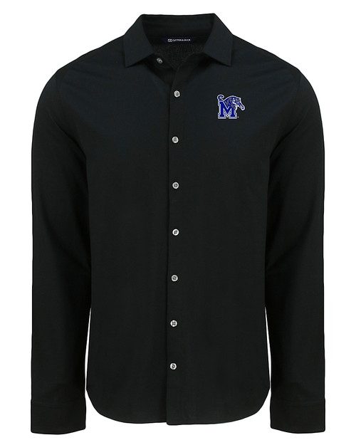 Memphis Tigers Cutter & Buck Advantage Tri-Blend Eco Soft Pique Long Sleeve Knitted Mens Button Up BL_MANN_HG 