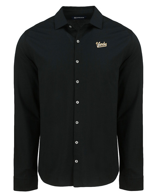 Vanderbilt Commodores College Vault Cutter & Buck Advantage Tri-Blend Eco Soft Pique Long Sleeve Knitted Mens Button Up BL_MANN_HG 