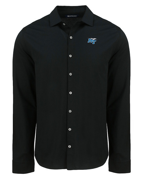 Middle Tennessee Blue Raiders Cutter & Buck Advantage Tri-Blend Eco Soft Pique Long Sleeve Knitted Mens Button Up BL_MANN_HG 