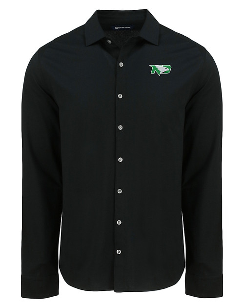 North Dakota Cutter & Buck Advantage Tri-Blend Eco Soft Pique Long Sleeve Knitted Mens Button Up BL_MANN_HG 