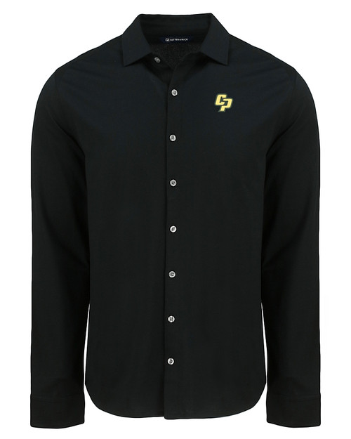 Cal Poly Mustangs Cutter & Buck Advantage Tri-Blend Eco Soft Pique Long Sleeve Knitted Mens Button Up BL_MANN_HG 