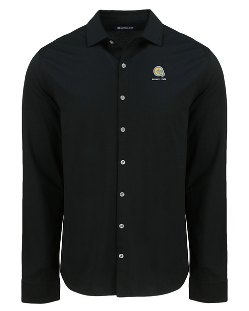Albany State University Golden Rams Cutter & Buck Advantage Tri-Blend Eco Soft Pique Long Sleeve Knitted Mens Button Up BL_MANN_HG 