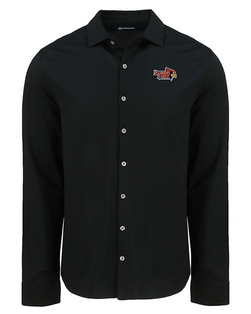 Illinois State Redbirds Cutter & Buck Advantage Tri-Blend Eco Soft Pique Long Sleeve Knitted Mens Button Up BL_MANN_HG 