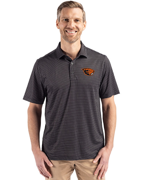 Oregon State Beavers Cutter & Buck Pike Eco Shadow Check Print Recycled Mens Polo Black Front