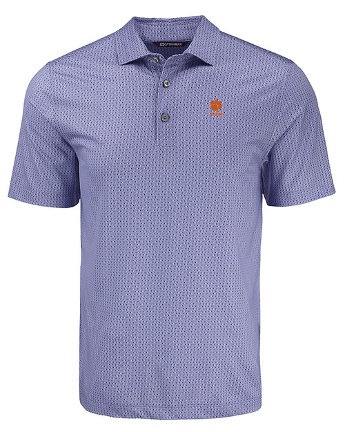 Clemson Tigers Alumni Cutter & Buck Pike Eco Shadow Check Print Recycled Mens Polo HYC_MANN_HG 