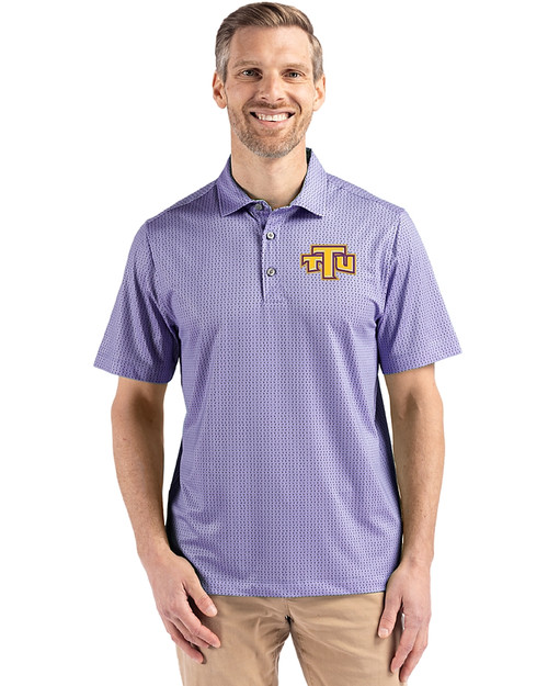 Tennessee Tech Golden Eagles Cutter & Buck Pike Eco Shadow Check Print Recycled Mens Polo Hyacinth Front