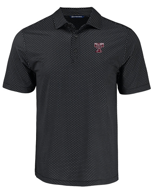 Texas A and M Aggies College Vault Cutter & Buck Pike Eco Shadow Check Print Recycled Mens Polo BL_MANN_HG 