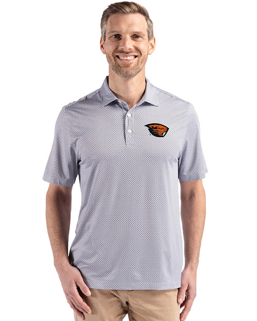 Oregon State Beavers Cutter & Buck Pike Eco Diamond Dot Print Recycled Mens Polo Black Front