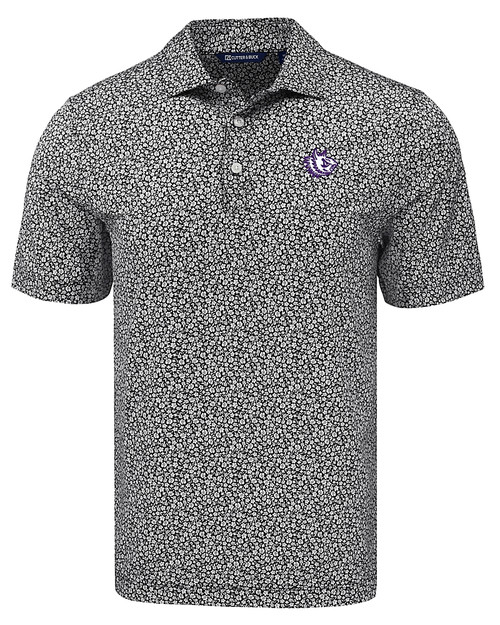 Texas Christian Horned Frogs College Vault Cutter & Buck Pike Eco Flora Print Recycled Mens Polo BL_MANN_HG 