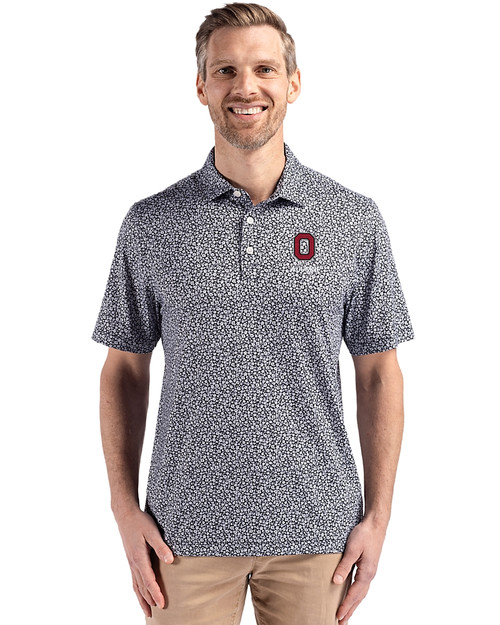 Ohio State Buckeyes Alumni Cutter & Buck Pike Eco Flora Print Recycled Mens Polo Black Front