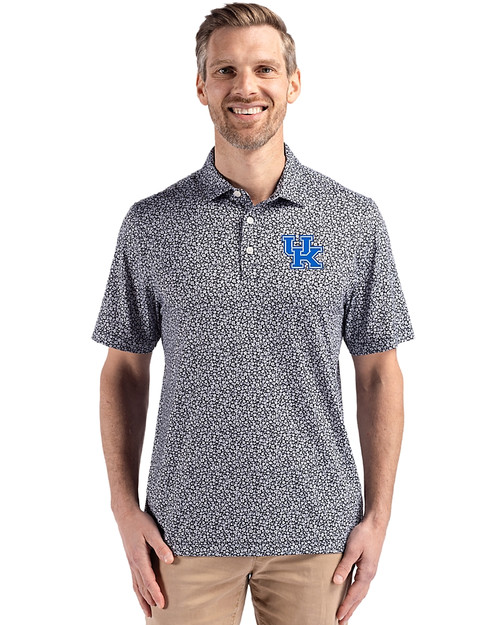 Kentucky Wildcats Cutter & Buck Pike Eco Flora Print Recycled Mens Polo Black Front