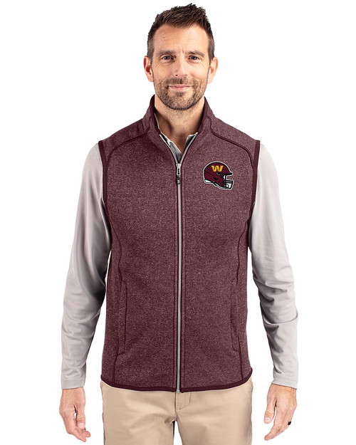 Washington Commanders NFL Helmet Cutter & Buck Mainsail Sweater-Knit Mens Full Zip Vest Bordeaux Heather Front