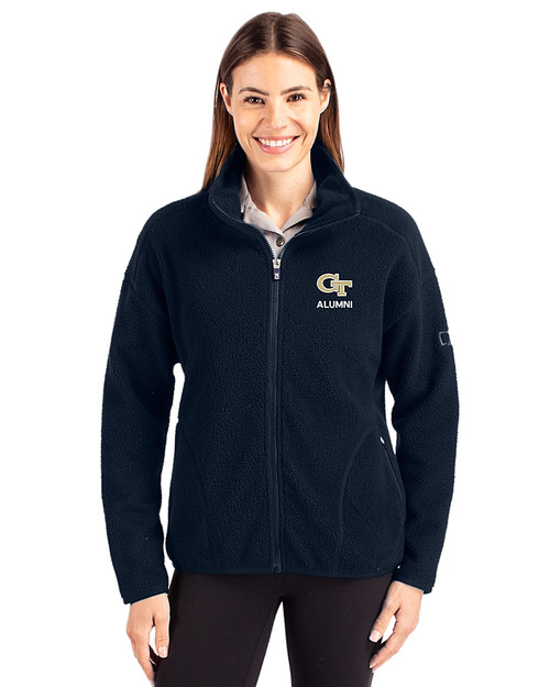 Georgia Tech Yellow Jackets Alumni Cutter & Buck Cascade Eco Fleece Womens Full Zip Jacket Navy Blue Front