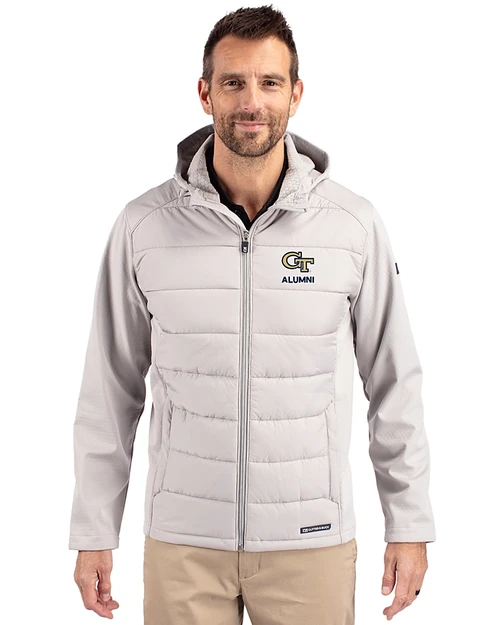 Georgia Tech Yellow Jackets Alumni Cutter & Buck Evoke Recycled Honeycomb Fleece Mens Hybrid Full Zip Jacket CONCRETE Front