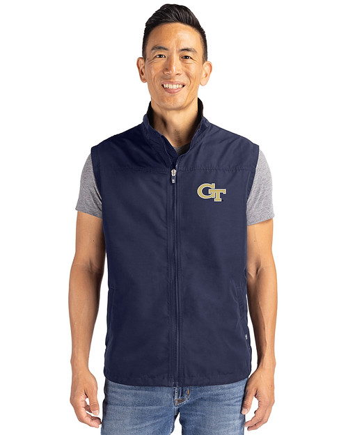 Georgia Tech Yellow Jackets - Cutter & Buck Charter Eco Full-Zip Mens Big & Tall Vest Navy Blue Front