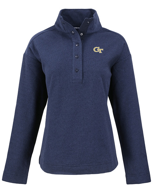 Georgia Tech Yellow Jackets - Cutter & Buck Hunts Point Eco Textured Fleece Recycled Womens Snap Pullover NVBU_MANN_HG 