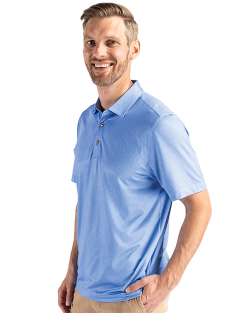 New York Jets Mono Cutter & Buck Pike Eco Tonal Geo Print Stretch Recycled Mens Polo Atlas Light Blue Side