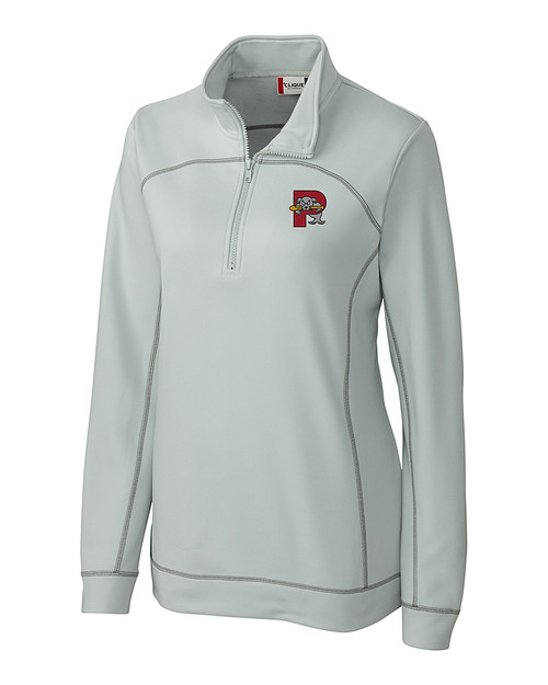 Portland Sea Dogs Clique Helsa  Performance Womens Half Zip Pullover Sweatshirt Light Grey Mannequin