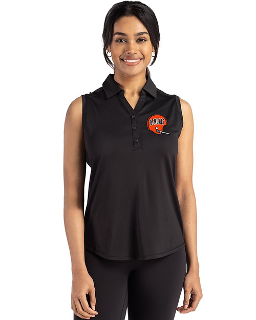 Cincinnati Bengals Historic Cutter & Buck Forge Recycled Four-Way Stretch Womens Sleeveless Polo Black Front