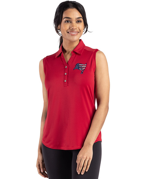 Tampa Bay Buccaneers Americana Cutter & Buck Forge Eco Stretch Recycled Womens Sleeveless Polo Cardinal Red Front