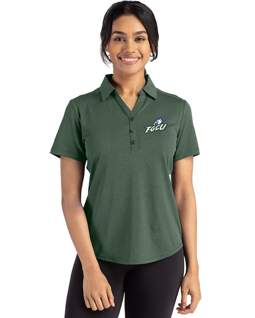 Florida Gulf Coast Eagles Cutter & Buck Forge Eco Stretch Recycled Womens Short Sleeve Polo Dark Hunter Heather Front