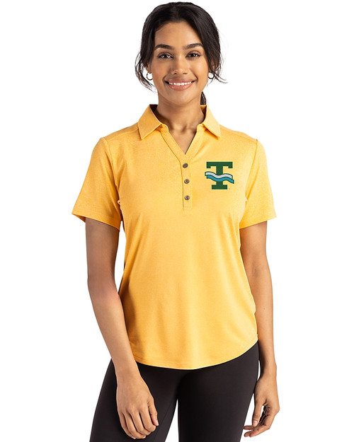 Tulane Green Wave College Vault Cutter & Buck Forge Recycled Four-Way Stretch Womens Polo College Gold Heather Front