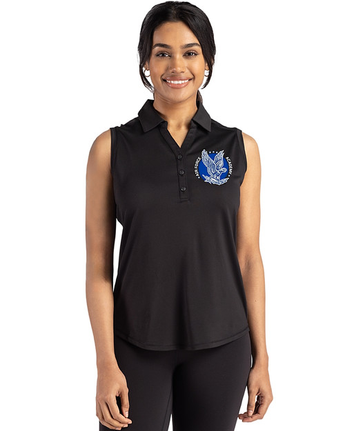 Air Force Falcons College Vault Cutter & Buck Forge Eco Stretch Recycled Womens Sleeveless Polo Black Front