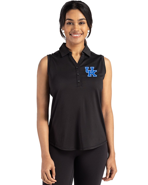Kentucky Wildcats Cutter & Buck Forge Eco Stretch Recycled Womens Sleeveless Polo Black Front