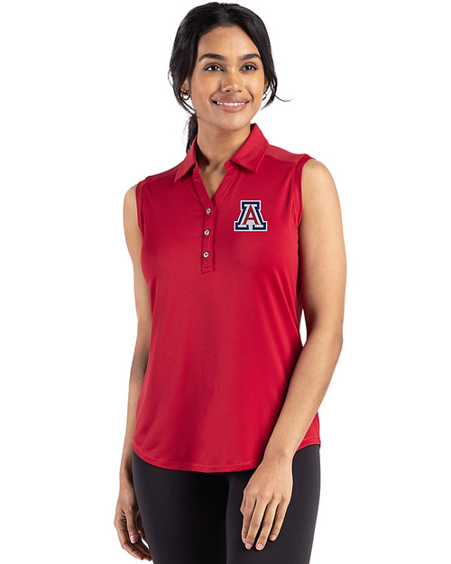 Arizona Wildcats Cutter & Buck Forge Eco Stretch Recycled Womens Sleeveless Polo Cardinal Red Front