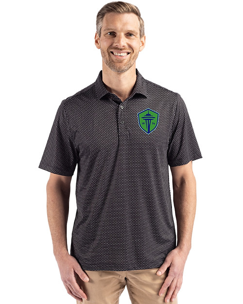 Seattle Sounders FC Cutter & Buck Pike Eco Shadow Check Print Recycled Mens Big & Tall Polo Black Front