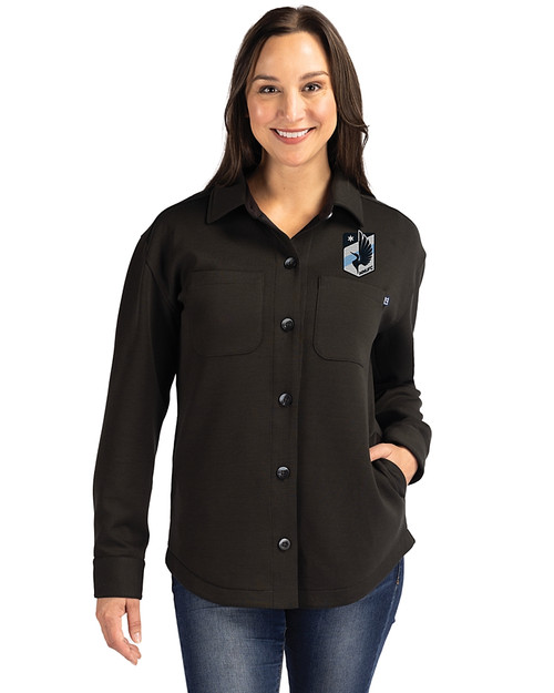 Minnesota United FC Cutter & Buck Roam Epic Versatility Recycled Womens Shirt Jacket Black Front