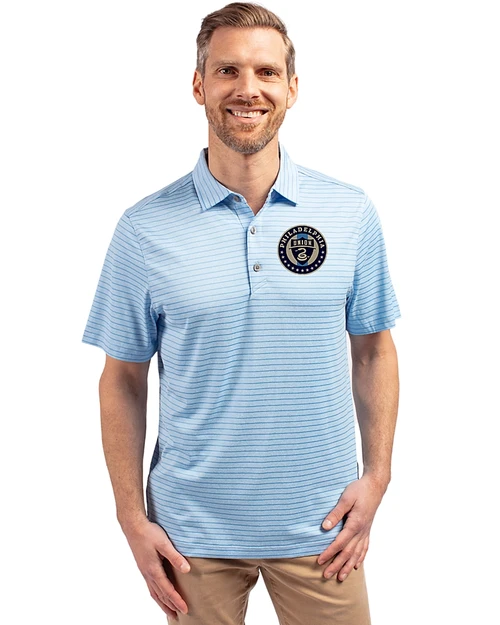 Philadelphia Union Cutter & Buck Forge Eco Heather Stripe Stretch Recycled Mens Big & Tall Polo Atlas Heather Front