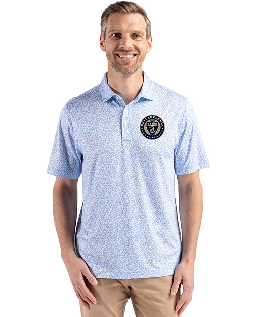 Philadelphia Union Cutter & Buck Pike Eco Flora Print Recycled Mens Big & Tall Polo Atlas Light Blue Front