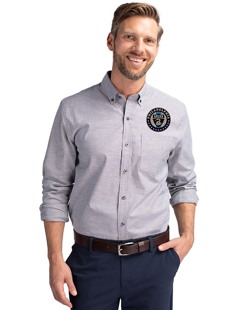 Philadelphia Union Cutter & Buck Stretch Oxford Mens Long Sleeve Dress Shirt Charcoal Front