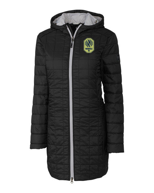 Nashville SC Cutter & Buck Rainier PrimaLoft®  Womens Eco Insulated Hooded Long Coat BL_MANN_HG 1
