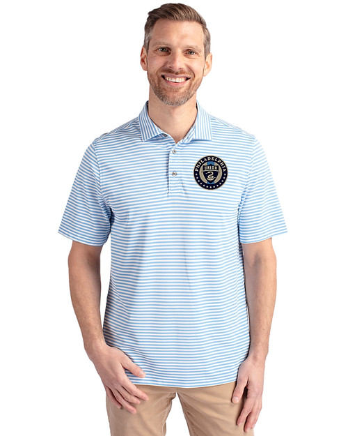 Philadelphia Union Cutter & Buck Virtue Eco Pique Stripe Recycled Mens Polo Atlas Light Blue Front