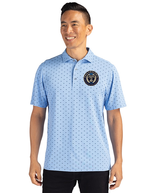 Philadelphia Union Cutter & Buck Virtue Eco Pique Tile Print Recycled Mens Polo Atlas Light Blue Front