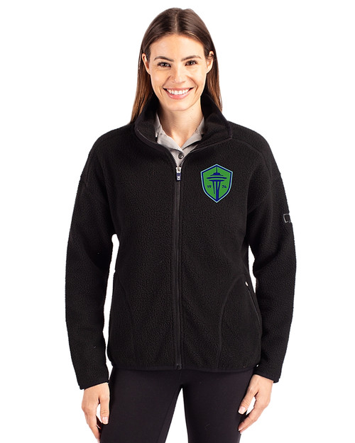 Seattle Sounders FC Cutter & Buck Cascade Eco Fleece Womens Full Zip Jacket Black Front