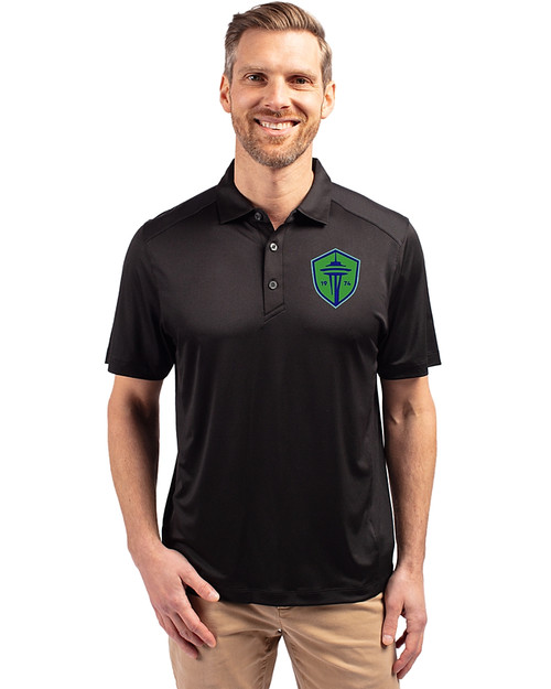 Seattle Sounders FC Cutter & Buck Forge Eco Stretch Recycled Mens Big & Tall Polo Black Front