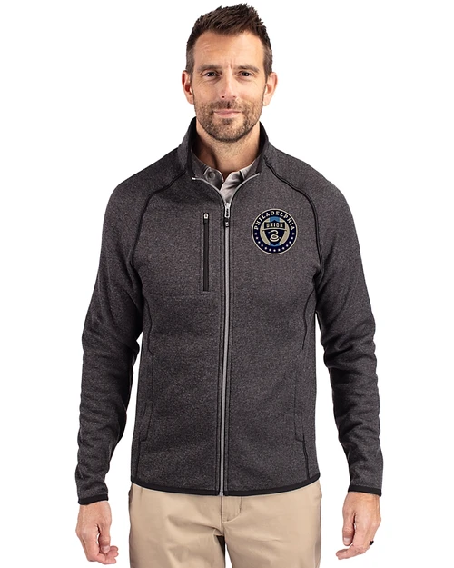 Philadelphia Union Cutter & Buck Mainsail Sweater-Knit Mens Full Zip Jacket Charcoal Heather Front