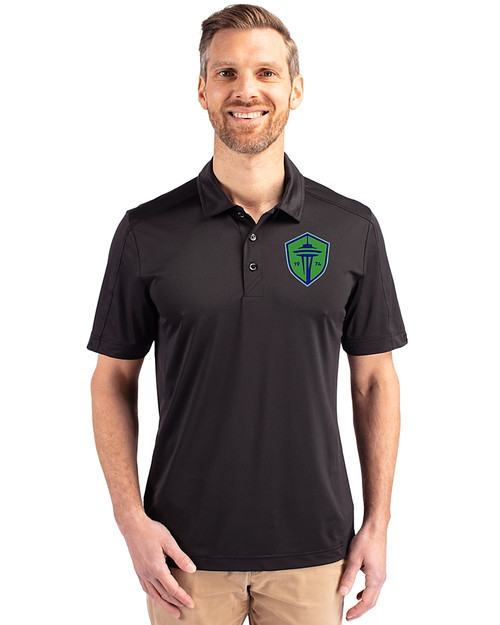 Seattle Sounders FC Cutter & Buck Prospect Eco Textured Stretch Recycled Mens Big & Tall Polo Black Front