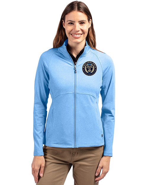 Philadelphia Union Cutter & Buck Adapt Eco Knit Heather Recycled Womens Full Zip Atlas Heather Front